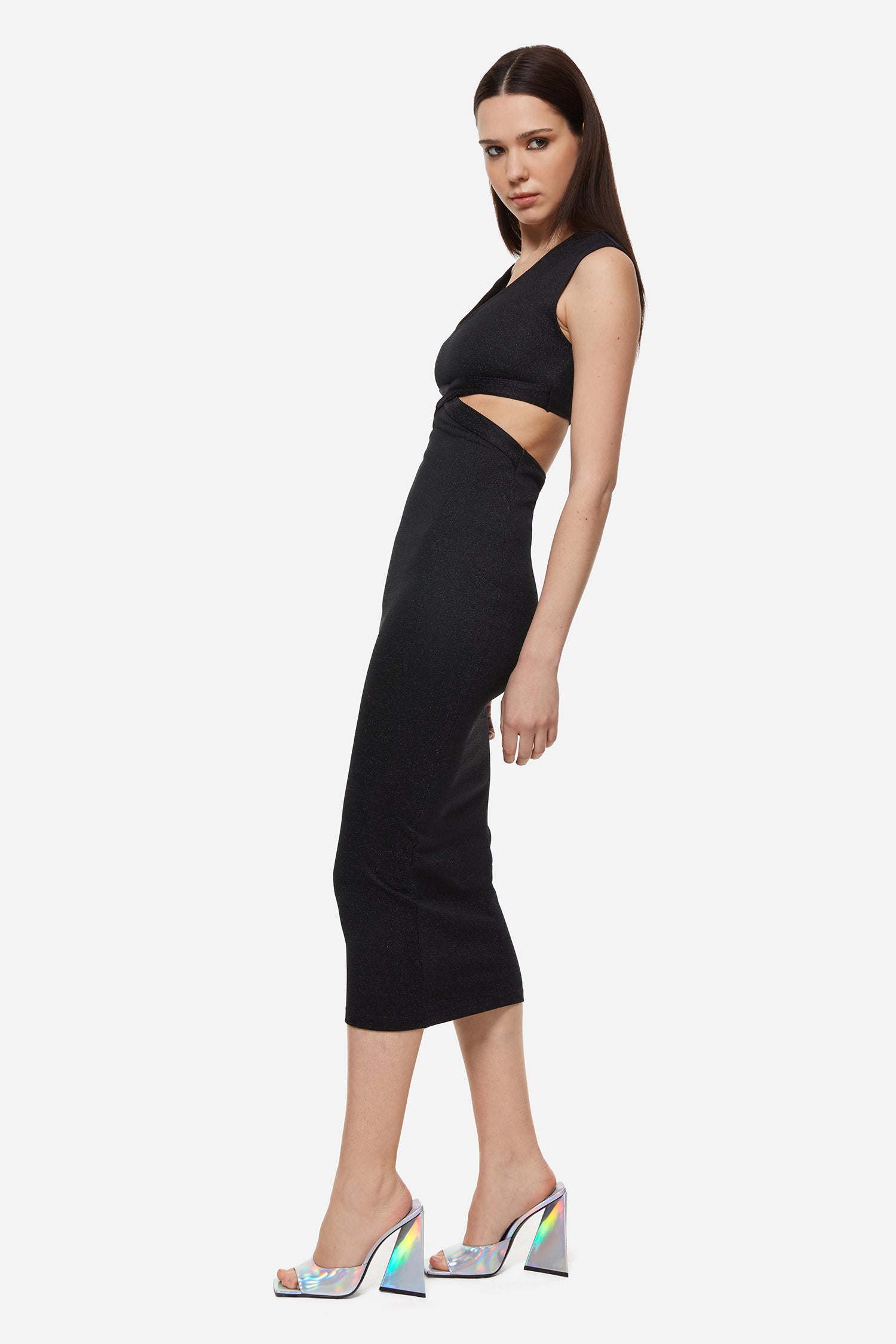 Black Cut-Out Midi Dress